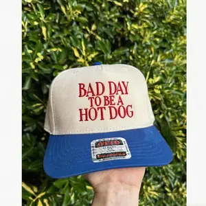 Vintage Americana Adjustable Snapback Trucker Hat - Funny "Bad Day to Be a Hot Dog" Design, Western Cowgirl Preppy Accessory for 4th of July Summer Fashion