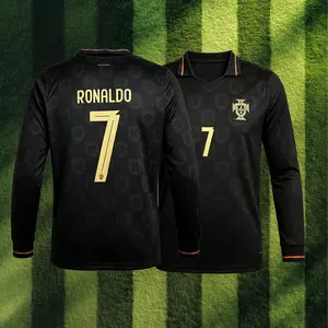 2025 Portugal Special Kit Black 7# Cristiano Ronaldo Long Sleeve Soccer Jersey Fans Version Breathable
