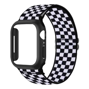 Plaid Pattern Watch Band & Watch Case Set, Smart Watch Strap (2 Counts/set), Nylon Elastic Watch Band & Protective Cover for iWatch Series Ultra SE 11/10/9/8/7/6/5/4/3/2/1, 38/40/41/42/44/45/46/49MM
