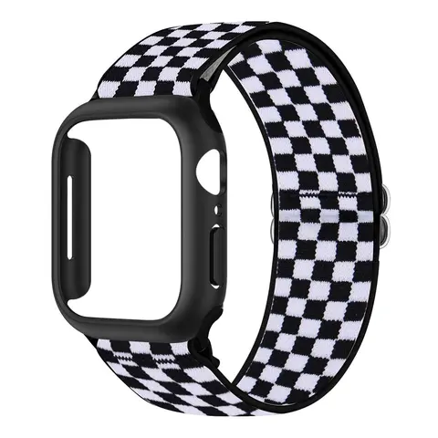 Plaid Pattern Watch Band & Watch Case Set, Smart Watch Strap (2 Counts/set), Nylon Elastic Watch Band & Protective Cover for iWatch Series Ultra SE 11/10/9/8/7/6/5/4/3/2/1, 38/40/41/42/44/45/46/49MM, Smartwatch Accessories (Band Only)