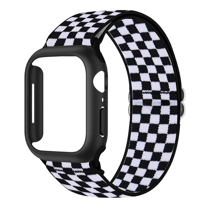 Plaid Pattern Watch Band & Watch Case Set, Smart Watch Strap (2 Counts/set), Nylon Elastic Watch Band & Protective Cover for iWatch Series Ultra SE 11/10/9/8/7/6/5/4/3/2/1, 38/40/41/42/44/45/46/49MM, Smartwatch Accessories (Band Only)