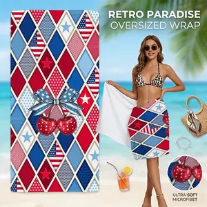 Microfiber Beach Towels Sand Free Quick Dry Lightweight, Patriotic Red Cherries Starry Bow USA Bath Towel, Travel Cruise Essentials 2026