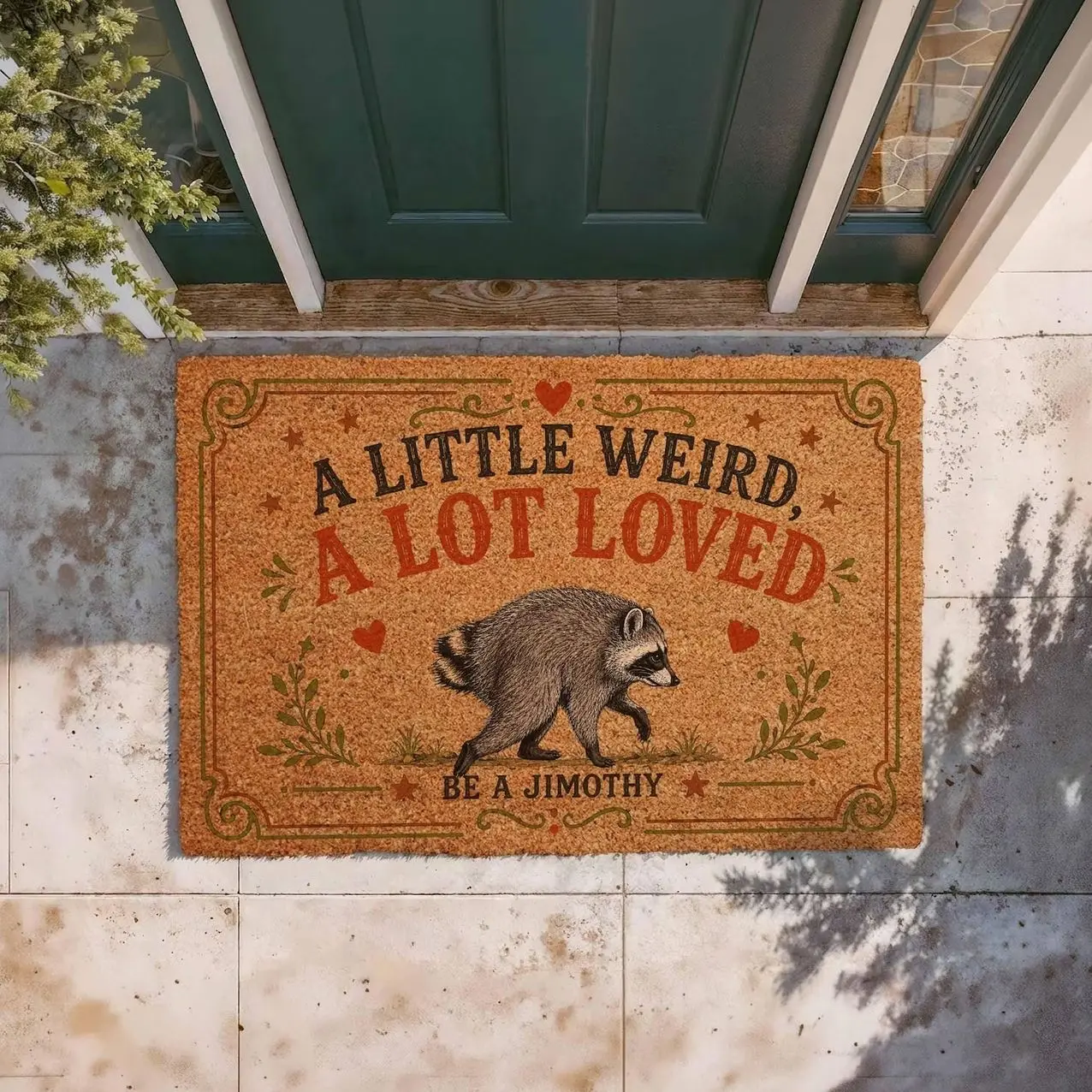 Jimothy Raccoon Doormat, Viral Trash Panda Welcome Mat, Woodland Coir Entrance Rug