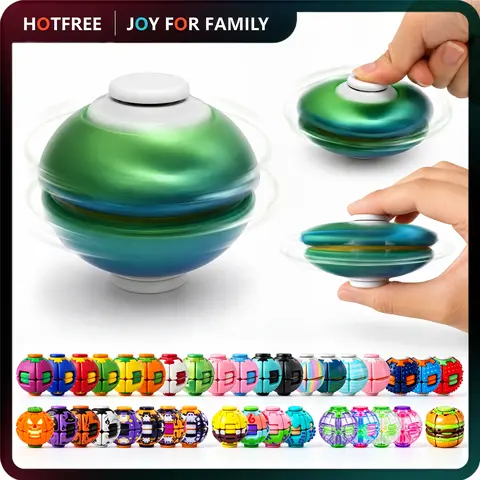 Hotfree Press-to-Spin Transforming Fidget Ball, 3D Printed Fidget Ball Toy, Smooth Spinning Sensory Gyro Toy, Stress Relief Desk Gadget, Anxiety Relief Fidget Spinner, ADHD Focus Aid, Portable Handheld Fidget Gyro Toy for Kids, Teens and Adults