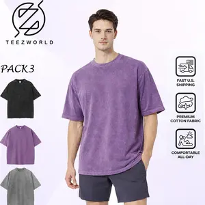 Premium 3-Pack Oversize T-Shirt Bundle, Vintage Distressed Heavyweight Cotton Tee Relaxed Fit Streetwear Style Soft Breathable Fabric Comfortable All-Day Wear Durable Basic Wardrobe Essential
