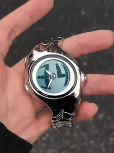 Y2K Vintage Dual Display Watch, Punk Style Silver Color Analog Quartz, Mineral Glass Dial, Metal Case, Buckle Closure, Unisex Fashion Gift