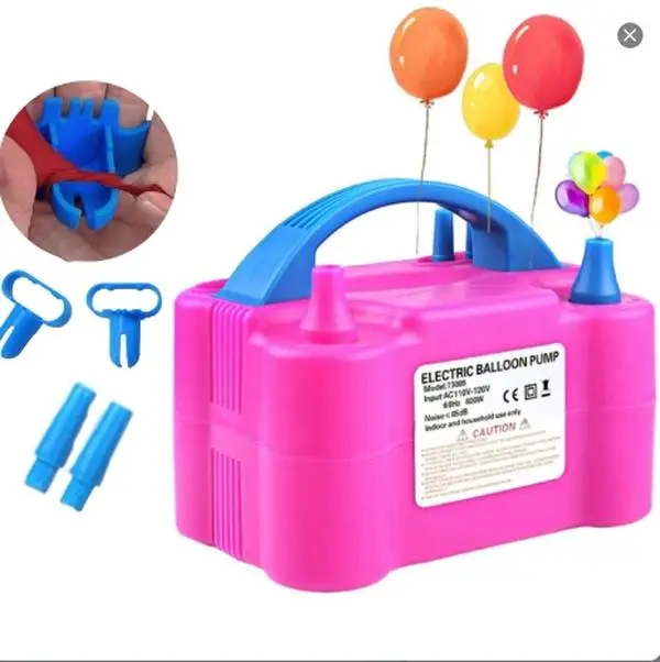 Portable Electric Air Balloon Pump, Dual Nozzle Electric Blower Inflator for Decoration, Party, Sport, Air Pump Dual Nozzle Rose Red 110V 600W 60HZ Semi-Automatic Electric Inflator, Gifts: 2 Tying Tools Balloon