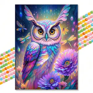 Colorful Owl Diamond Painting Kit, Magic Starry Sky Effect Round Drill DIY Craft, High-Quality Desktop Decoration 30x40cm Full Drill Art