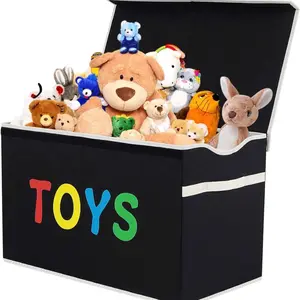 Kids Toy Box Chest - Extra Large Lightweight Collapsible Toy Storage Organizer Boxes Bins Baskets for Kids, Boys, Girls, Nursery Room, Playroom, Closet (New Black)