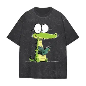 Mne's Women's Oversize Vintage Washed T Shirt Reading Crocodile With Glasses Graphic Oversized Short Sleeve Casual Summer Tops Trendy Basic Tees