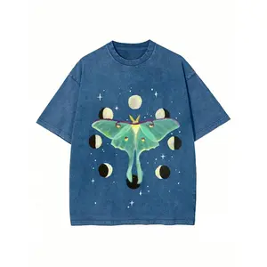 Holafish Acid Washed Mysterious Worm Printed T-Shirt, High-Quality Batik Retro Fashion Brand T-Shirt, Unisex T-Shirt, Daily Explosive T-Shirt, Holiday Gift, Perfect Gift