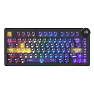 AJAZZ AK820 V2 PRO Dual 8K Wireless Gaming Mechanical Keyboard, Backlit Keyboard, Rgb Backlight Keyboard 75% Equipped with 0.9-inch TFT Color Screen Multifunctional Metal Knob Office RGB DIY Support Multiple Systems Suitable for Esports Games and Office