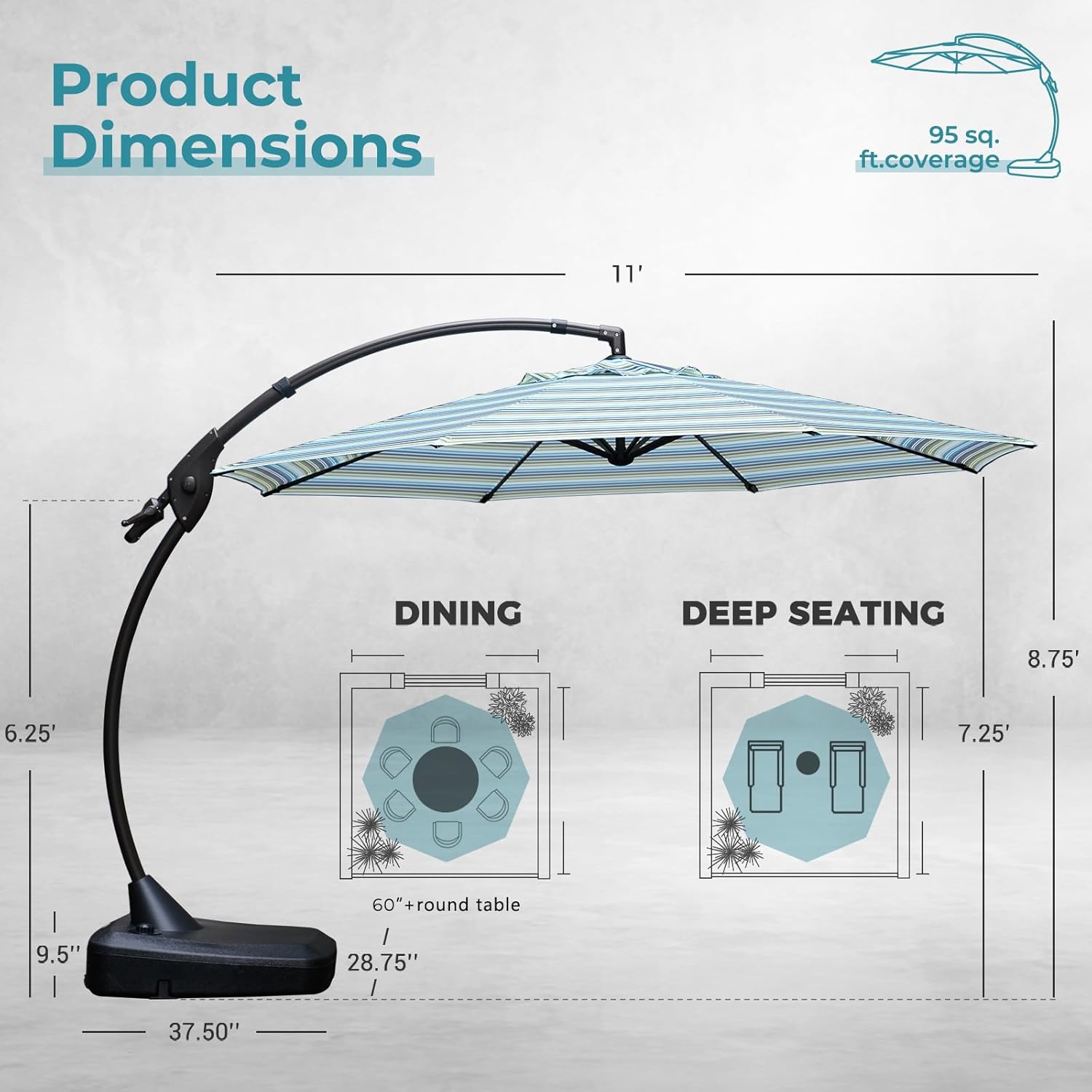 GRAND PATIO 11FT-12FT Offset Umbrella with Weighted Base, Easy Tilt & Crank, Waterproof Polyester Outdoor Sun Shades for Garden, Poolside, Outdoor Sun Shades For Patio, Patio Pool Umbrella