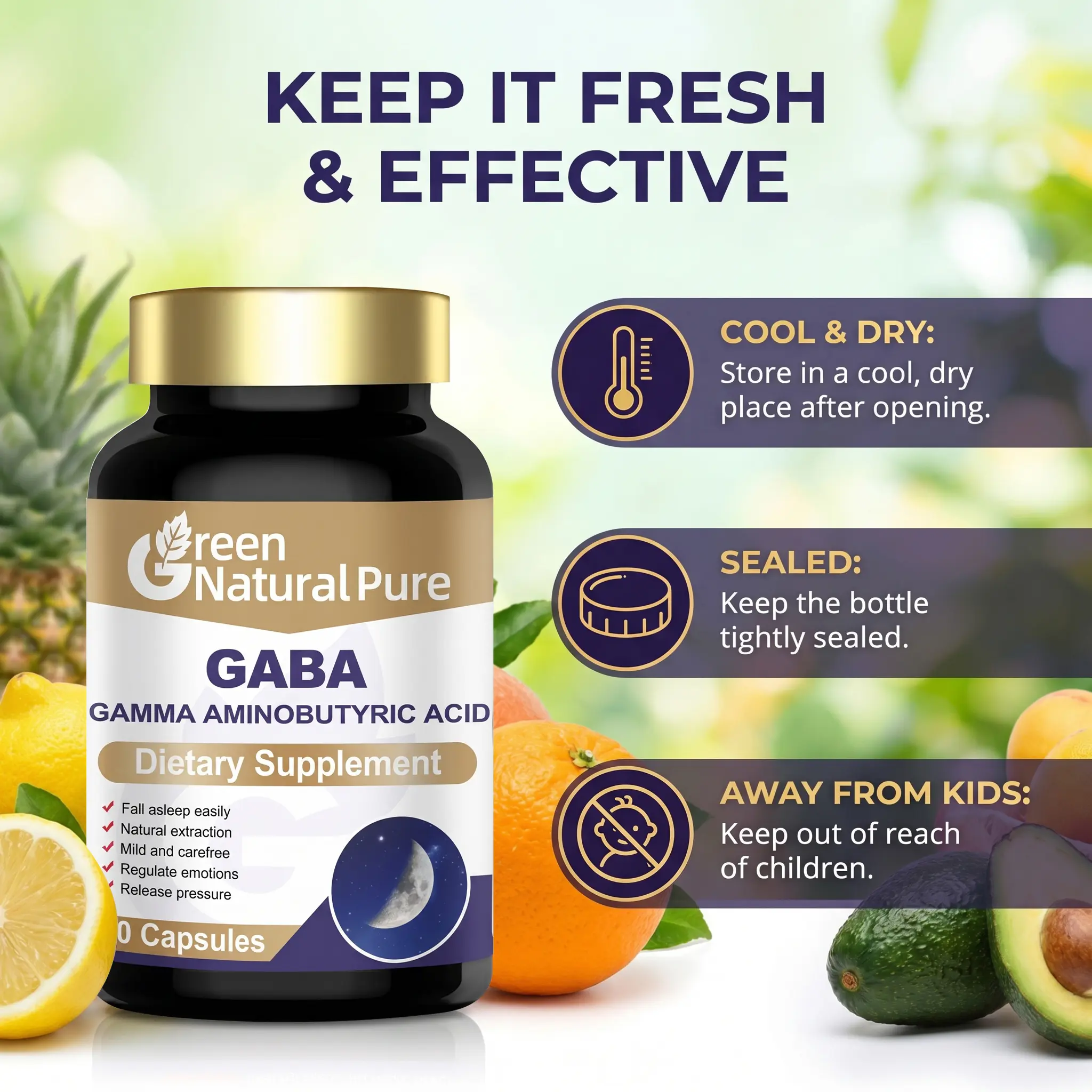 Green Natural Pure Advanced Sleep Formula – GABA + Valerian + Passionflower, 60 Capsules, Non‑Hormonal, No Melatonin, Stress‑Relief Support