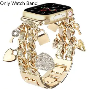 1PC Metal Leather Rope Double Heart Lock Core Smart Strap, Smart Watch Accessories, Compatible with Apple Watch Series Ultra/SE/11/10/9/8/7/6/5/4/3/2/1 and 38/40/41/42/44/45/46/49mm, (Strap only, watch and case not included)