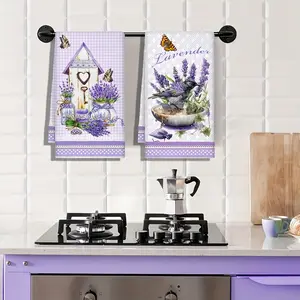 Lavender Kitchen Towel Set, Ultra-Dry Microfiber Cleaning Cloths, Decorative Lavender Flowers, Ideal Gift for Lavender Lovers