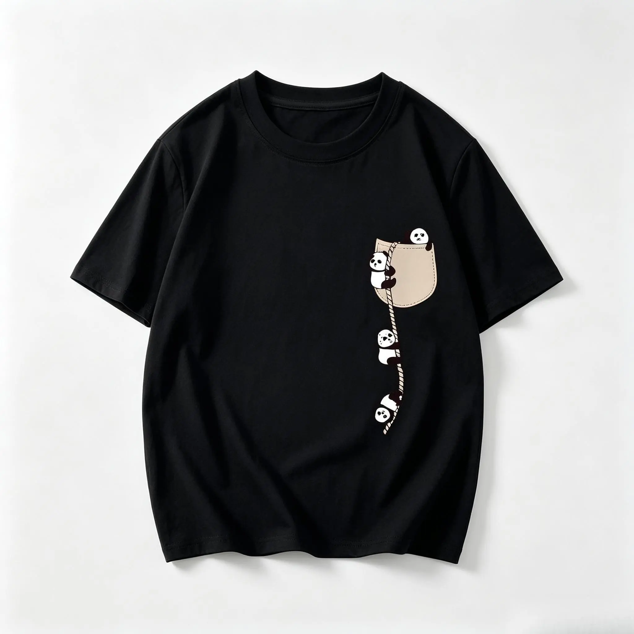 2026 Fashion New Arrival Women's Round Neck Panda Print Fashion Short Sleeve Summer Casual T-Shirt, Clothes For Women, Tops Women Fit Fabric