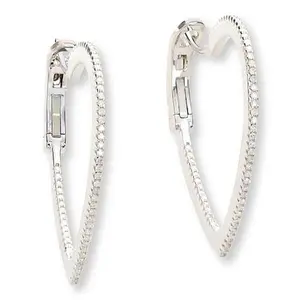 Colleen Lopez White Diamond 1-1/4" Heart Hoop Earrings