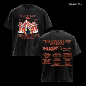 Take That The Circus Live Summer 2026 Shirt – Vintage Washed Oversized Graphic T Shirt, Circus Tent Tour Merch, Full Dates Back Print, Pop Concert Outfit, Heavyweight Cotton Unisex Top, Gift for Take That Fans