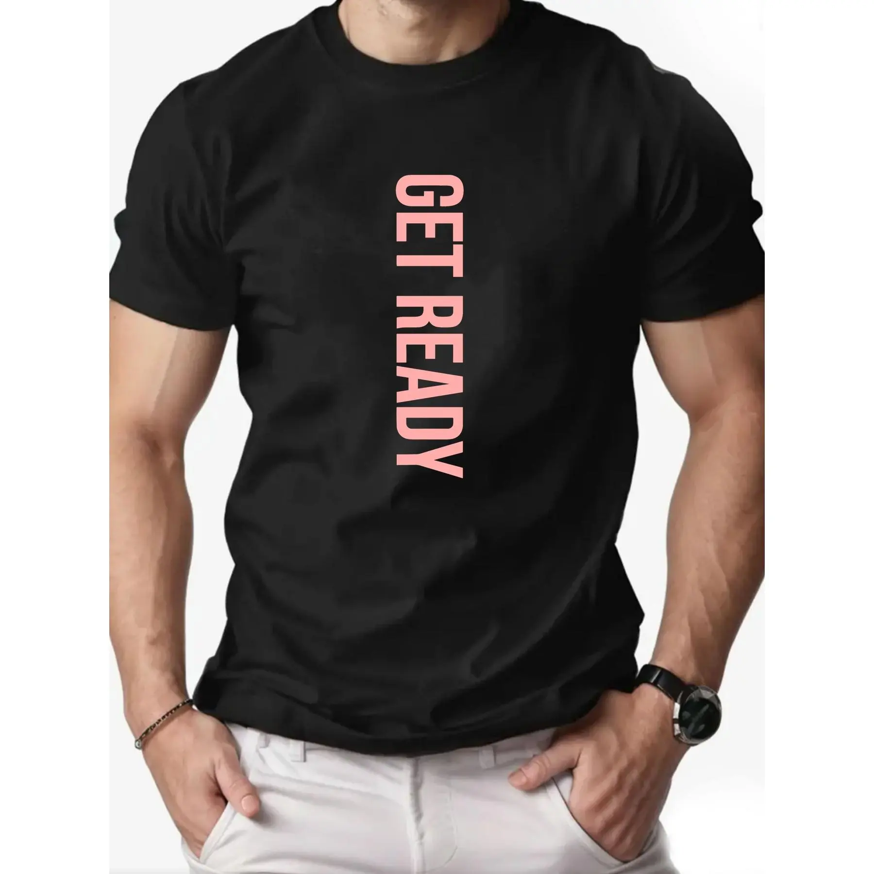 Summer Men T-Shirt GETFEADY Pattern Print 100% Cotton Breathable Oversized Round Neck Casual Fashion Graphic Tee High Quality