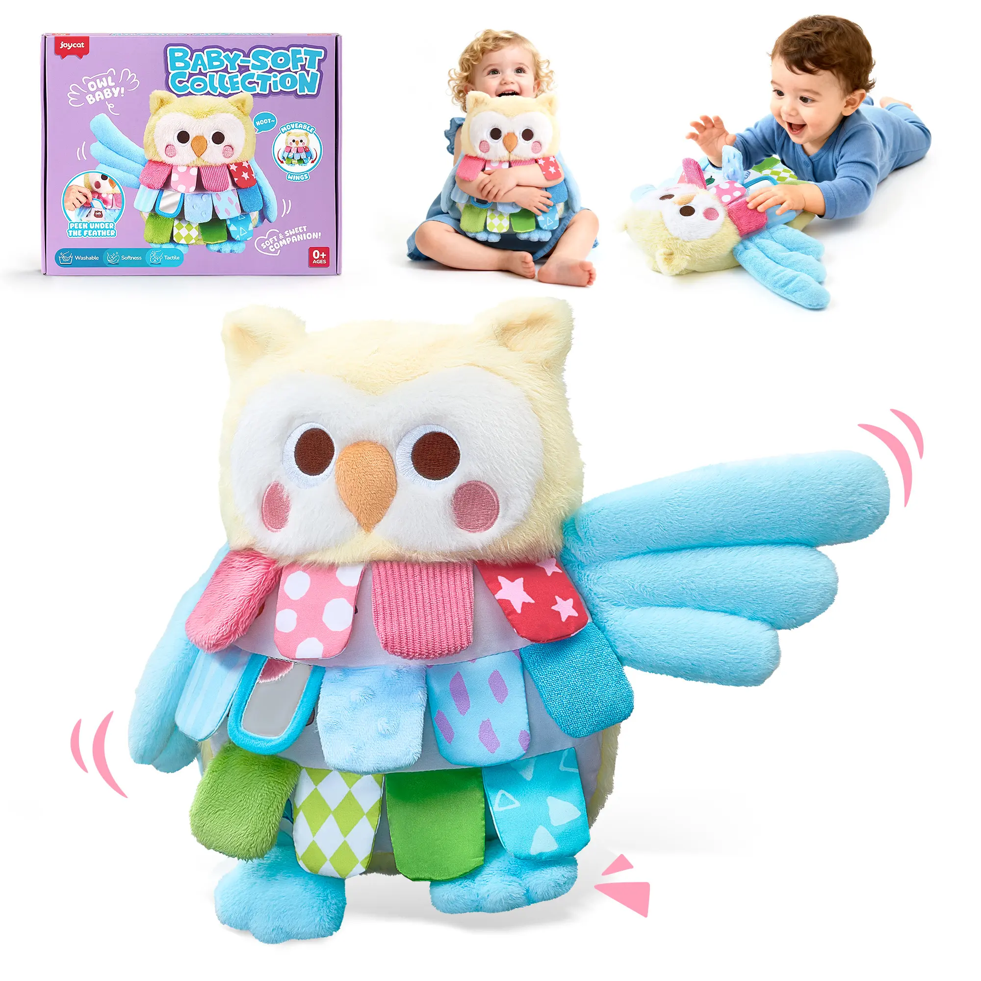 JoyCat Owl Shape Sensory Stuffed Animal Toy - Soft Huggable, Soothing Stuffed Doll with Multi-Textured Crinkle Sound, Mirror, Portable Baby Gift for Unisex Infants (Tummy Time, Carseat Use) summerwins,summerwins