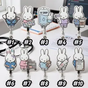 Kawaii Bunny Badge Reel, Acrylic Medical ID Holder, Nurse Ophthalmologist Gift
