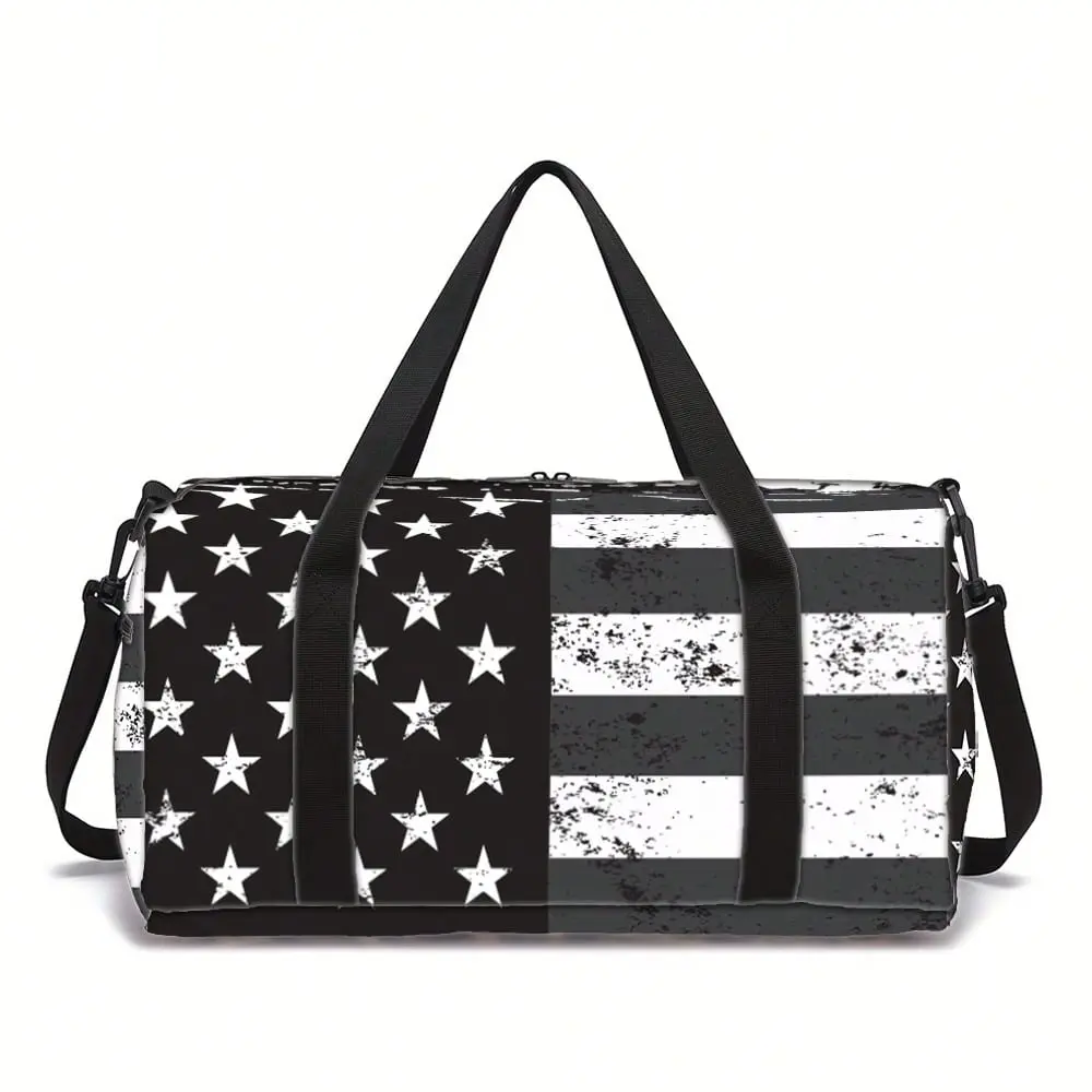 Classic Black And White Nostalgic American Flag Lightweight Compact Duffel Bag, Shoulder Bag, Gym Bag, Suitable For Daily Fitness, Short Travel, Unisex