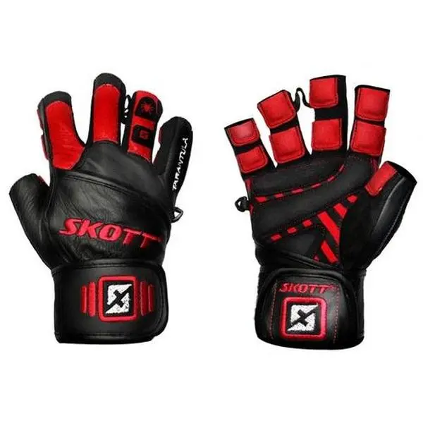 Skott Tarantula Weightlifting Gloves Genuine Leather Gym Gloves with Full Wrist Wrap Support, Breathable Grip for Training, Fitness & Bodybuilding Unisex