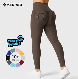 YEOREO CoreFlex Leggings with Pockets for Women Charm Scrunch Workout Leggings V Cross Waist Butt Lifting Gym Yoga Pants