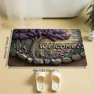 Welcome Natural Wind Mat, 3D Floral Design, Non-Slip Door Mat, Home Decor Rug, Lavender Style, Cozy Hall Carpet, Boho Floral Rug