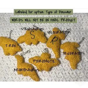 Dinosaur shaped chicken nugget plush keychain - can be personalized with letters