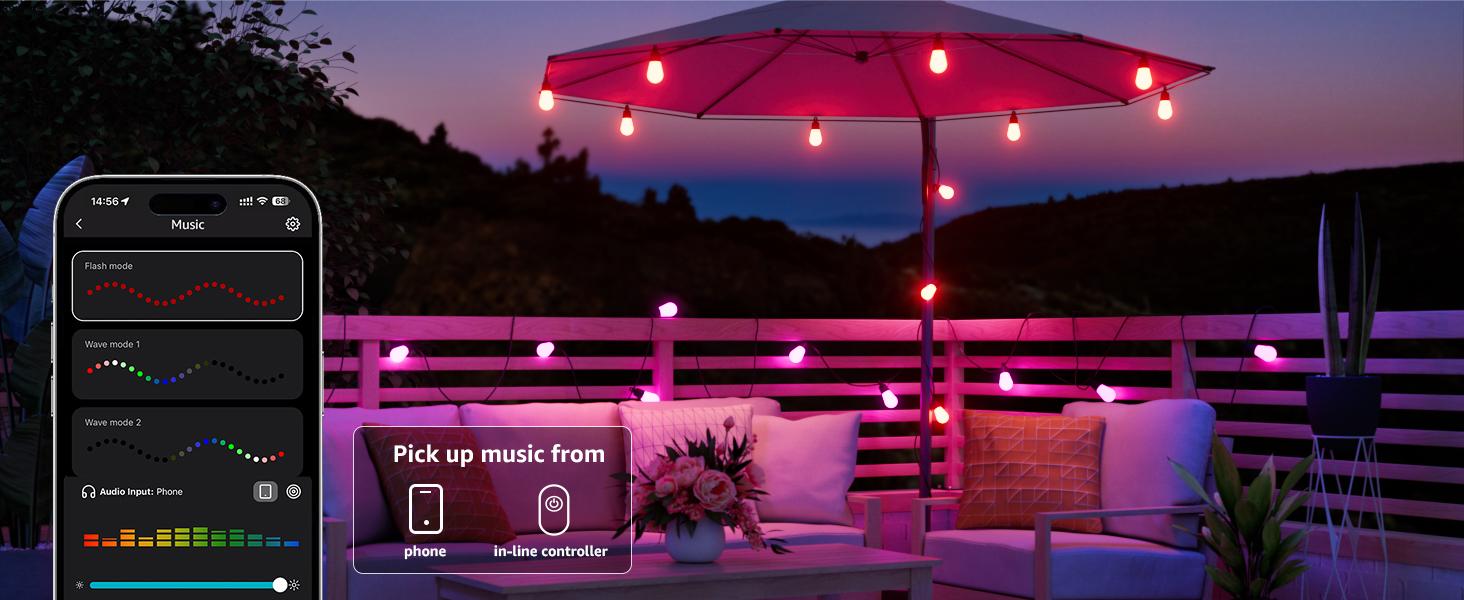 Lepro ZB1 AI Smart Outdoor String Lights APP Control, 54(42+12) ft RGB + IC +Warm White Waterproof Connectable Outdoor Strip Lights 15 LED Bulbs, Alexa Google Enabled, AI Generated Lighting LLM, NO Remote, 2.4 GHz WiFi+ Bluetooth