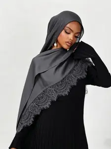 Fashion Long Lace Edge Women's Scarf Tignon Scarf, Breathable Outdoor Summer Headscarf, Casual Fitted All over Print, Daily Wear Accessory, Birthday Gift
