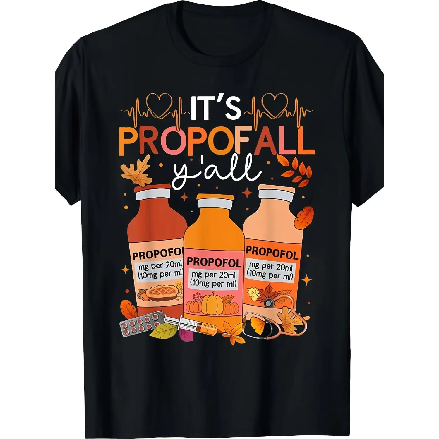 Thanksgiving ICU Nurse Propofol Autumn Laundry Top, Vintage T-shirt, Unisex, Short Sleeve, Crew Neck