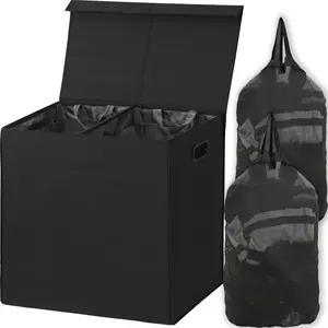 [New Deal]- Double Laundry Hamper with Lid and Removable Bags, Black