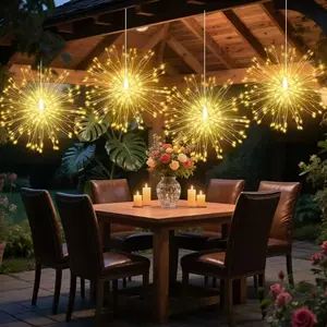 Solar Powered Fairy String Lights, Hanging Flickering Fireworks Lights, Solar Outside Lights, Outdoor Decorative Lights, 8 Lighting Modes, Bendable Design, Garden Patio Party Wedding Decor