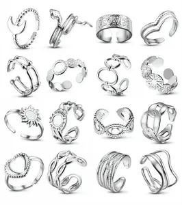 16 Pcs Stackable Stainless Steel Rings for Women,Chunky Silver Rings,Non Tarnish Ring Open Adjustable Thumb Finger Statement Ring Set,Christmas Party Gifts,Hand Tools Kits