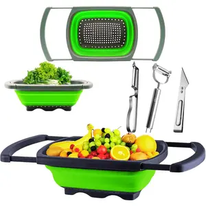 Collapsible  Colander - Space-Saving Foldable Strainer for Pasta, Vegetables & Fruits,3 bonus peelers - Large 6 Qt Kitchen Strainer, Heat-Resistant,  & Dishwasher Safe