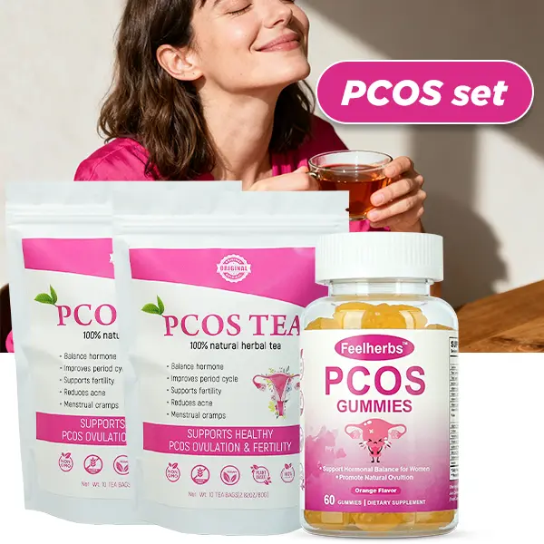 2 Pack PCOS Tea & 1 Pack PCOS Gummies Set for Hormone Balance, PCOS Spearmint and Ovarian Support Gummies, Helps Fertility and Ovulation