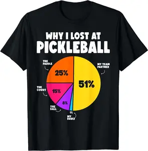100% Cotton Why I Lose at Pickleball Humor Funny Pickleball Men Women T-Shirt