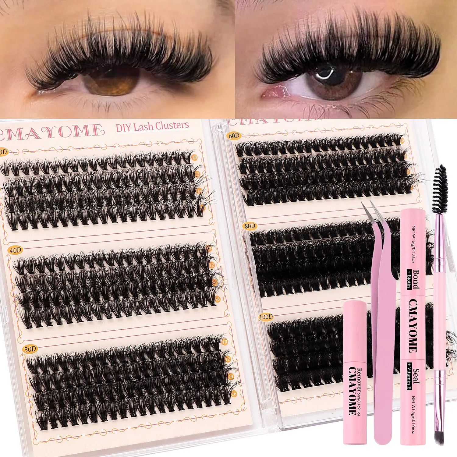 Eyelash Extensions Kit, 1 Set Includes Lash Tools Mixed Length Individual False Eyelashes with Glue & Brush & Tweezers & False Eyelash Remover, Eyelash Bonding Tools, Diy Eyelash Clusters