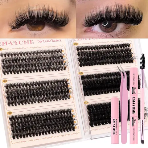 Eyelash Extensions Kit, 1 Set Includes Lash Tools Mixed Length Individual False Eyelashes with Glue & Brush & Tweezers & False Eyelash Remover, Eyelash Bonding Tools, Diy Eyelash Clusters