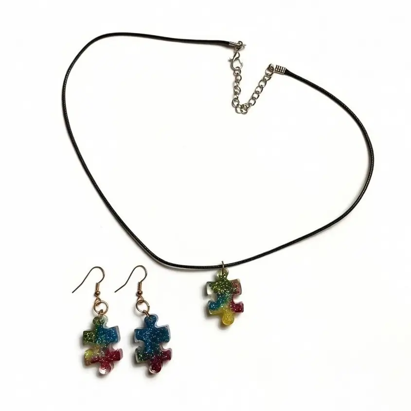 Autism Awareness Necklace And Earrings Set