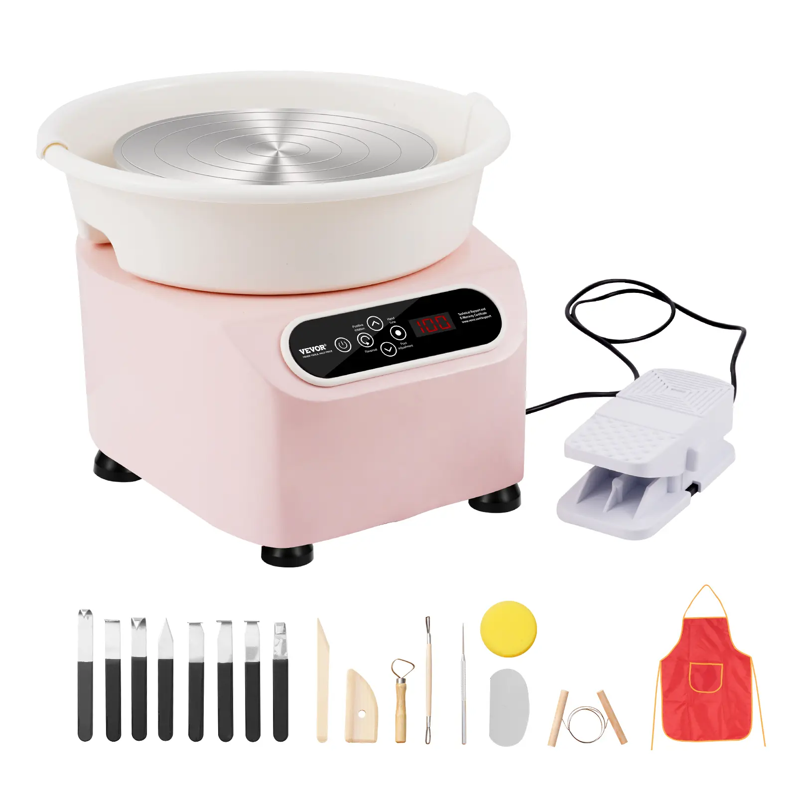 VEVOR Pottery Wheel,  10 inch Pottery Forming Machine, 350W Electric Wheel for Pottery with Foot Pedal and LCD Touch Screen, Direct Drive Ceramic Wheel with Shaping Tools for DIY Art Craft, Pink