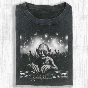 DJ Gollum Shirt, Funny Lord Of The Rings T Shirt, Hobbit Meme Party Tee, EDM Club Rave Top For Men Women, Middle Earth Music Fan Gift, Unisex Cotton Crewneck T-Shirt Menswear Womenswear Streetwear Top