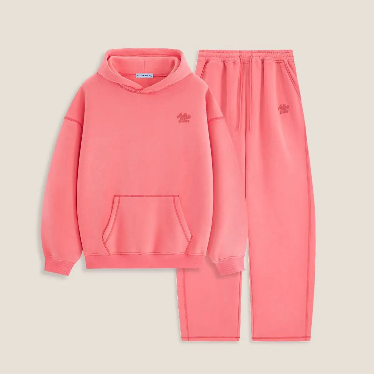 Aelfric Eden Solid Color Embroidered Hoodie Set one-on-Tone Brand Embroidery Boxy Relaxed Fit Unisex Casual Loungewear Set