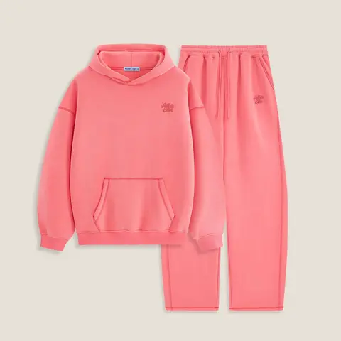 Aelfric Eden Unisex 2-Piece Solid Color Blend Hoodie Set - Drawstring Hood, Brand Embroidery, Loose-Fit Matching Casual Loungewear for Men