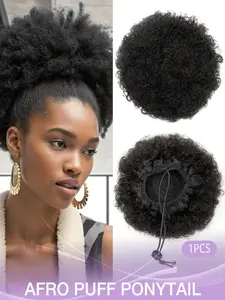 Afro Puff Drawstring Ponytail, Real Human Hair Extension, Clip On, Kinky Drawstring Curly Ponytail, Synthetic Hairpieces