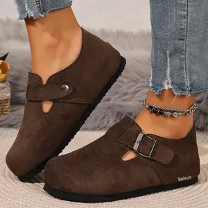 Women's Flat Heel Comfy Suede Buckle Clogs Lightweight Slip - on Mule Indoor Outdoor Shoes