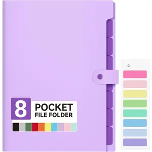 Expanding File Folder with 8 Pocket, Letter Size Accordion File Organizer, Portable Folders for Documents, Cute Paper Organizer, Filling Products for School Office Supplies, A4 Size, Purple